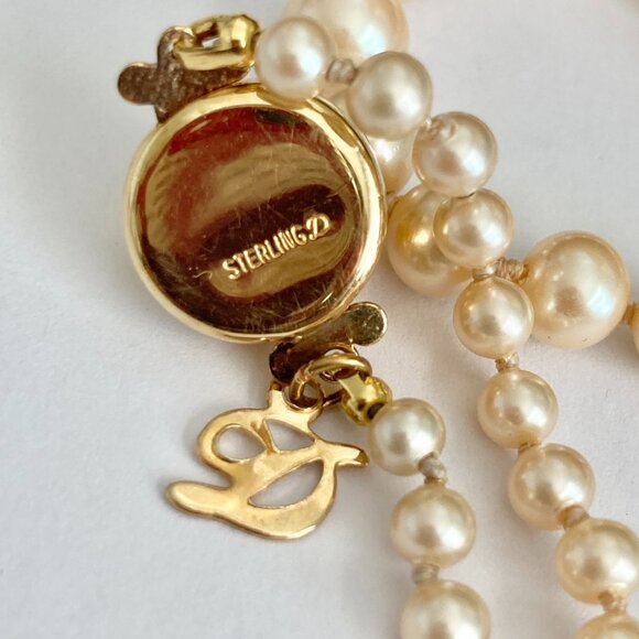 Vtg Danecraft Cream Glass Pearl Necklace 18" Hand Knot Vermeil Sterling Clasp - Picture 7 of 12